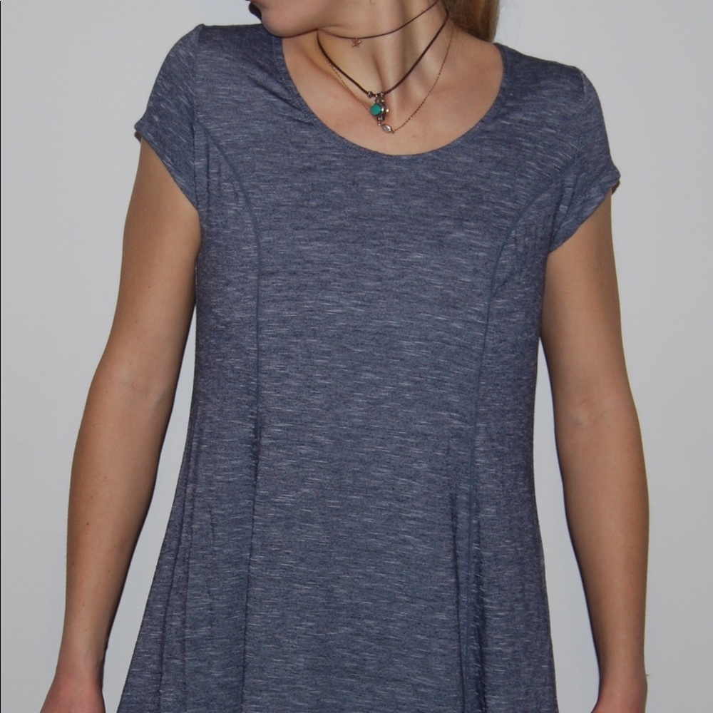 Heather Blue T-Shirt Crew-Neck Swing Dress